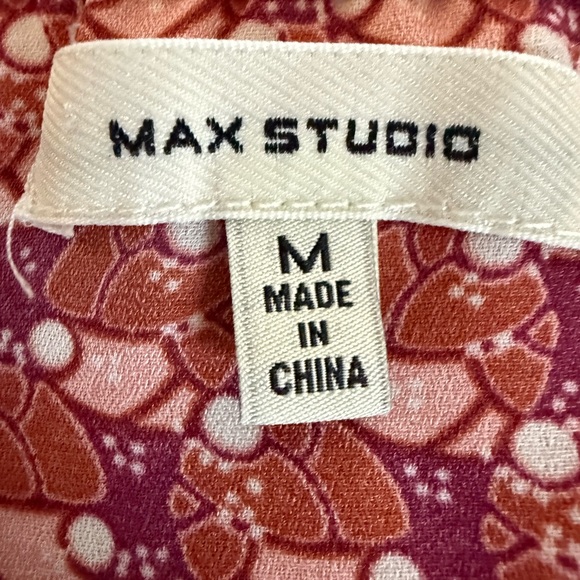 Max Studio Floral V-Neck Peplum Blouse Tie Waist Ruffle Sleeve - Size M - Picture 6 of 7